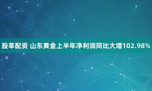 股莘配资 山东黄金上半年净利润同比大增102.98%